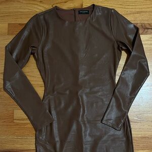 Naked wardrobe Brown Faux Leather Long Sleeve Top
